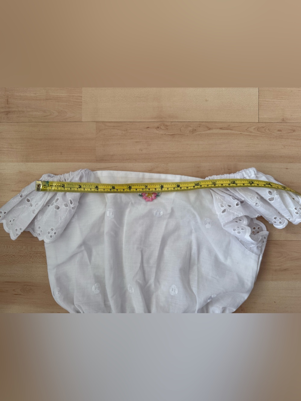 White Eyelet Sundress with Flower and Pink Ribbon Accents - Picture 9 of 10